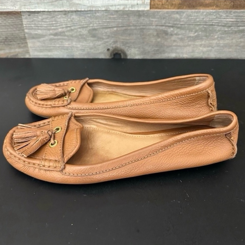 Coach Brown Pebbled Leather Loafer Flats w Tassel, Slip On, Rubber Sole, Sz 8.5